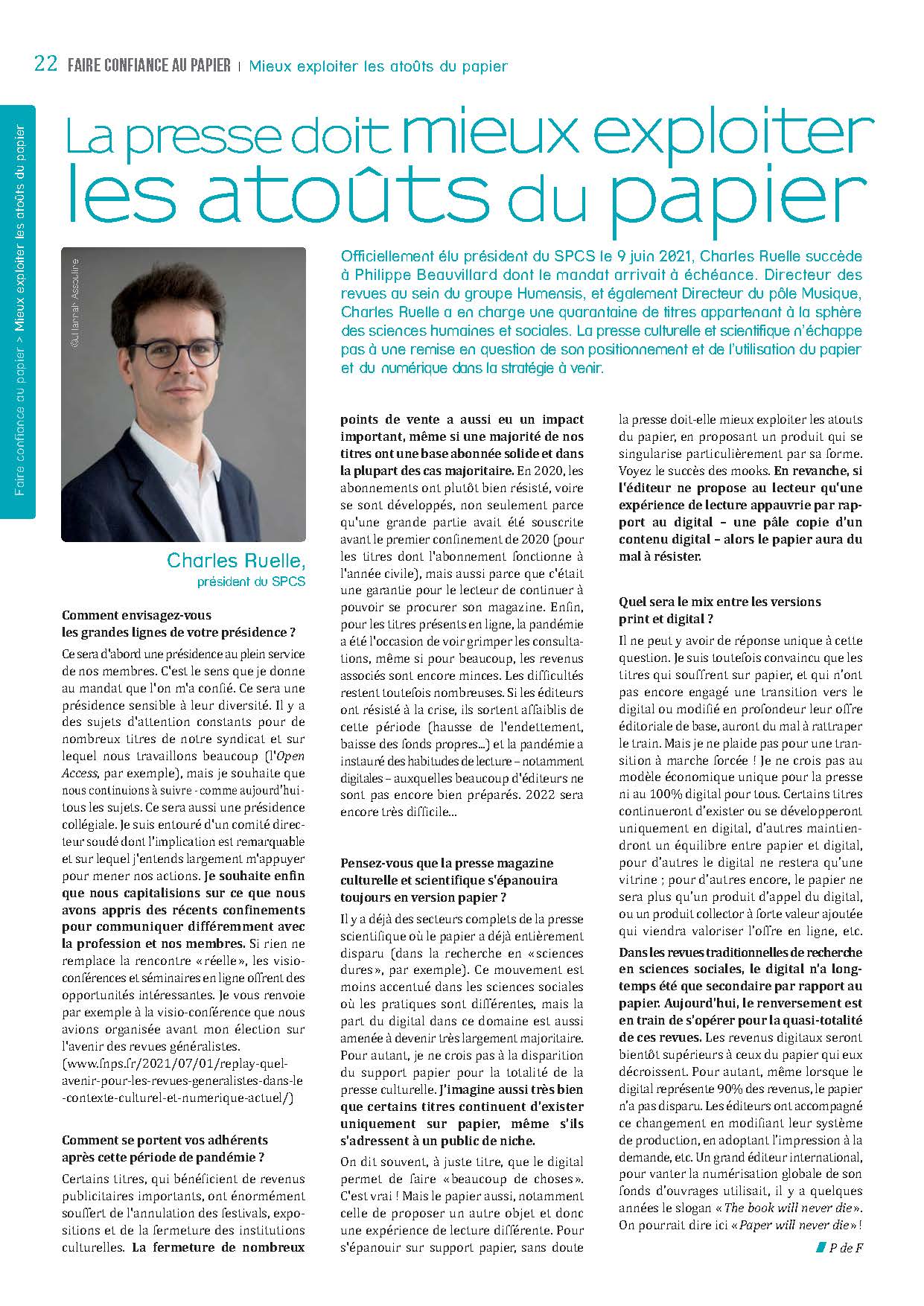 Quels sont les atouts du papier ? Interview de Charles RUELLE, Président du SPCS