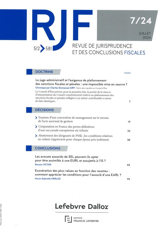 REVUE DE JURISPRUDENCE ET DES CONCLUSIONS FISCALES