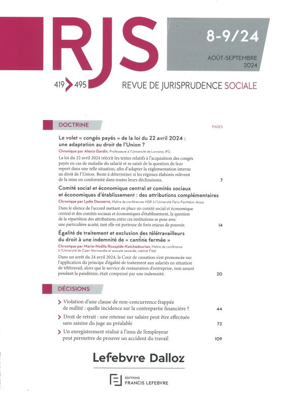 REVUE DE JURISPRUDENCE SOCIALE