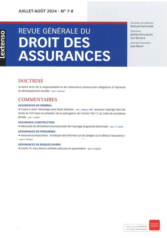 REVUE GENERALE DU DROIT DES ASSURANCES