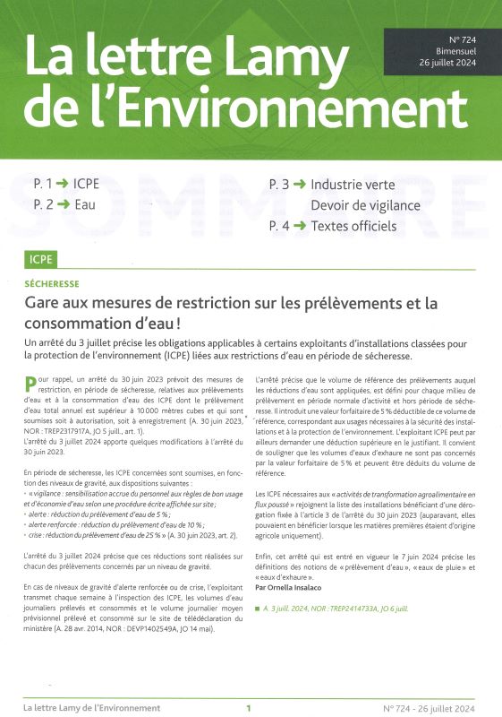 LETTRE LAMY DE L'ENVIRONNEMENT