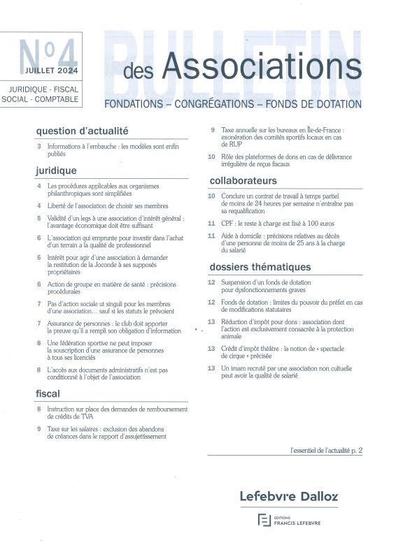 BULLETIN DES ASSOCIATIONS FONDATIONS ET CONGREGATIONS