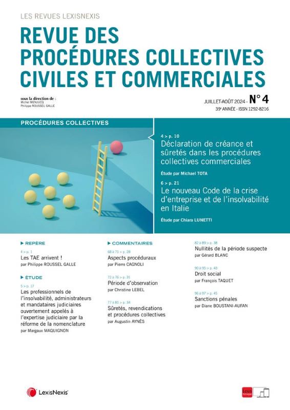 REVUE DES PROCEDURES COLLECTIVES CIVILES ET COMMERCIALES