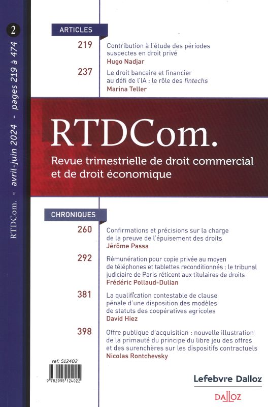 REVUE TRIMES. DE DROIT COMMERCIAL ET DE DROIT ECONOMIQUE