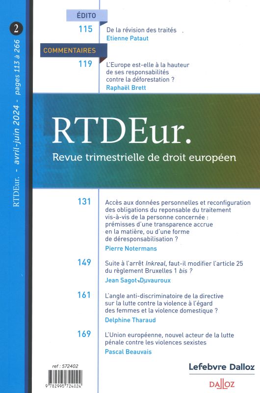 REVUE TRIMESTRIELLE DE DROIT EUROPEEN