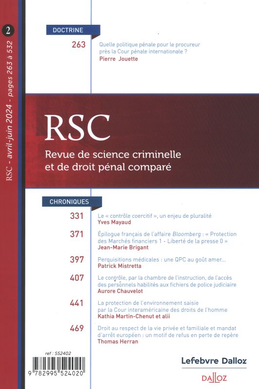 REVUE DE SCIENCE CRIMINELLE ET DE DROIT PENAL COMPARE