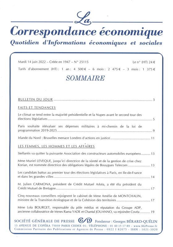 CORRESPONDANCE ECONOMIQUE