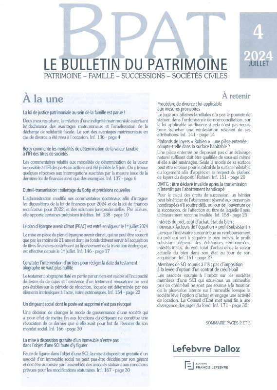 BPAT - LE BULLETIN DU PATRIMOINE - PATRIMOINE - DROIT DE LA FAMILLE - SOCIETES CIVILES