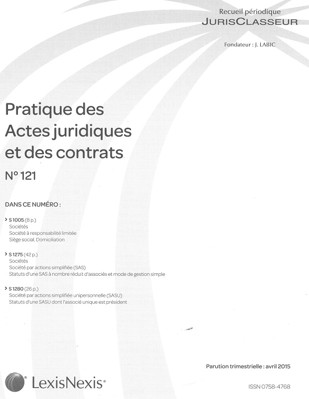 JURIS CLASSEUR PRATIQUE DES ACTES JURIDIQUES ET DES CONTRATS