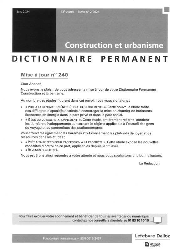 DICTIONNAIRE PERMANENT CONSTRUCTION ET URBANISME - Mise à jour