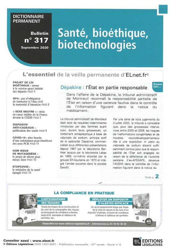 DICTIONNAIRE PERMANENT SANTE, BIOETHIQUE, BIOTECHNOLOGIES - Bulletin