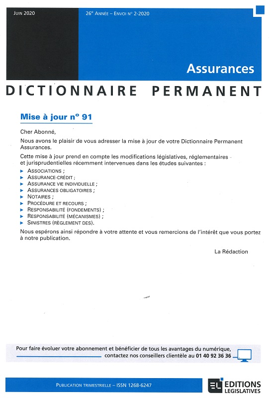 DICTIONNAIRE PERMANENT ASSURANCES - Mise à jour