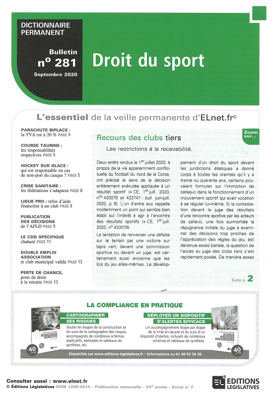 DICTIONNAIRE PERMANENT DROIT DU SPORT - Bulletin