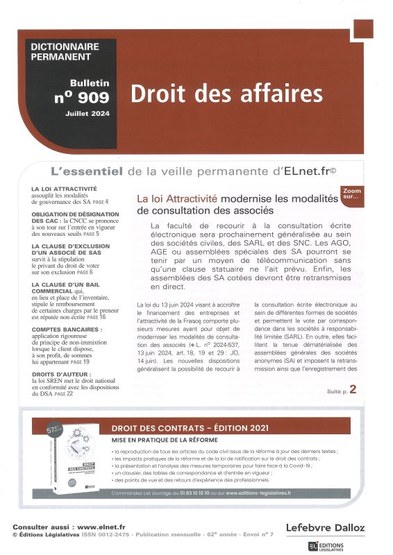 DICTIONNAIRE PERMANENT DROIT DES AFFAIRES - Bulletin