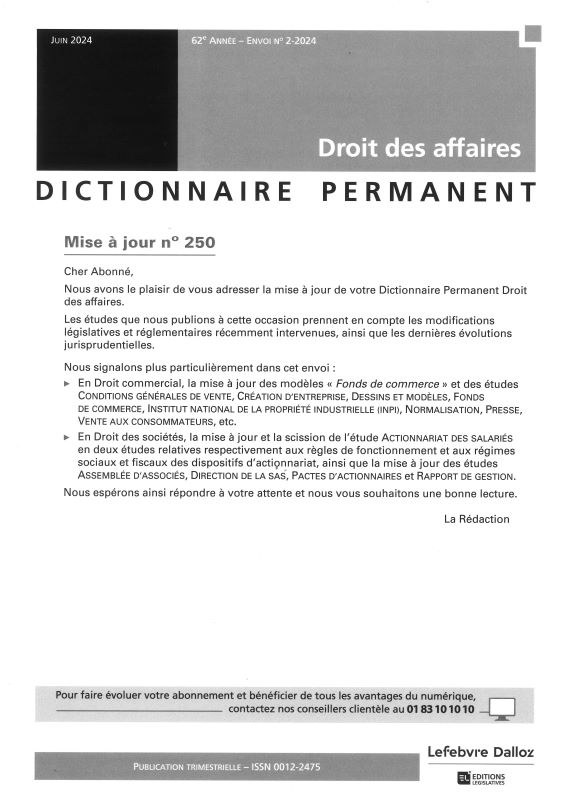 DICTIONNAIRE PERMANENT DROIT DES AFFAIRES - Mise à jour