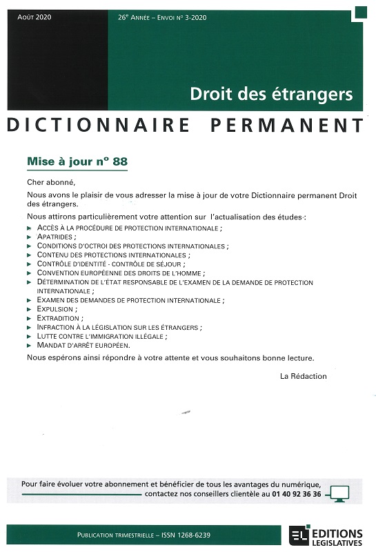 DICTIONNAIRE PERMANENT DROIT DES ETRANGERS - Mise à jour