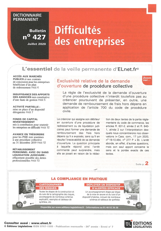 DICTIONNAIRE PERMANENT DIFFICULTES DES ENTREPRISES - Bulletin