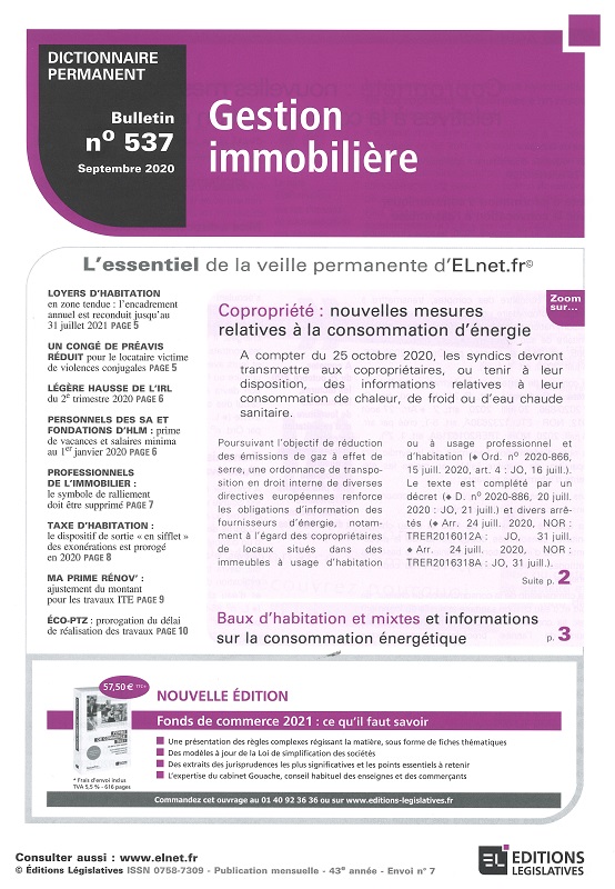 DICTIONNAIRE PERMANENT GESTION IMMOBILIERE - Bulletin