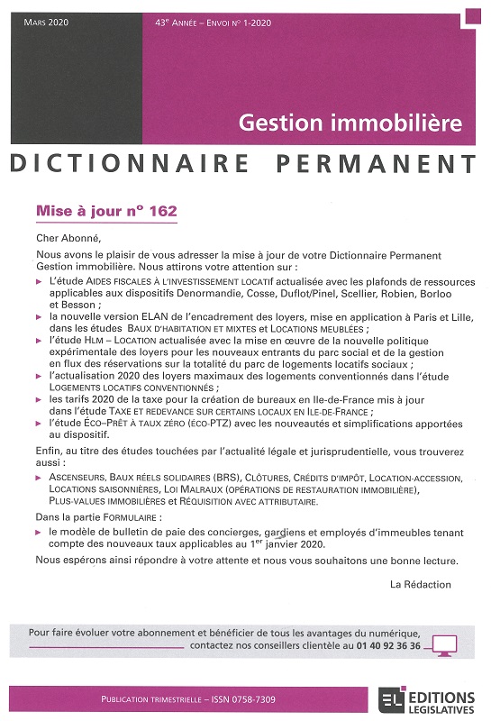 DICTIONNAIRE PERMANENT GESTION IMMOBILIERE - Mise à jour