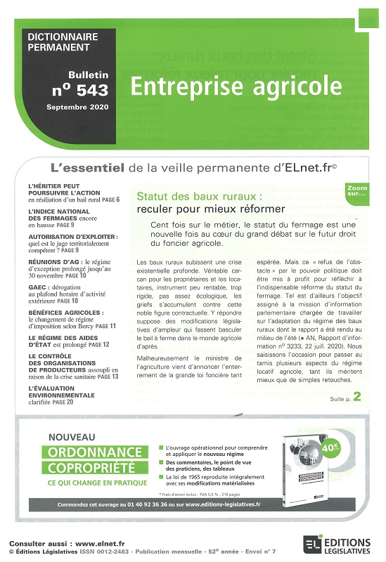 DICTIONNAIRE PERMANENT ENTREPRISE AGRICOLE - Bulletin