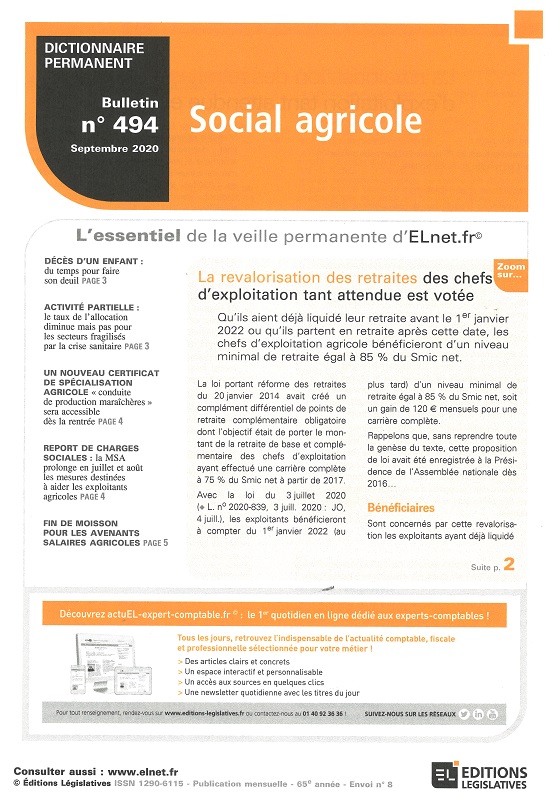 DICTIONNAIRE PERMANENT SOCIAL AGRICOLE - Bulletin