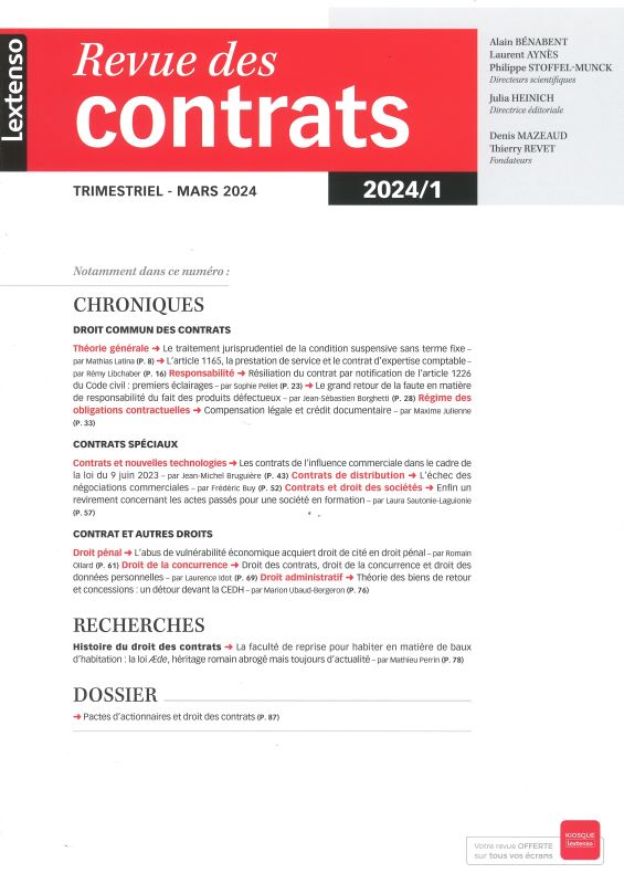 REVUE DES CONTRATS