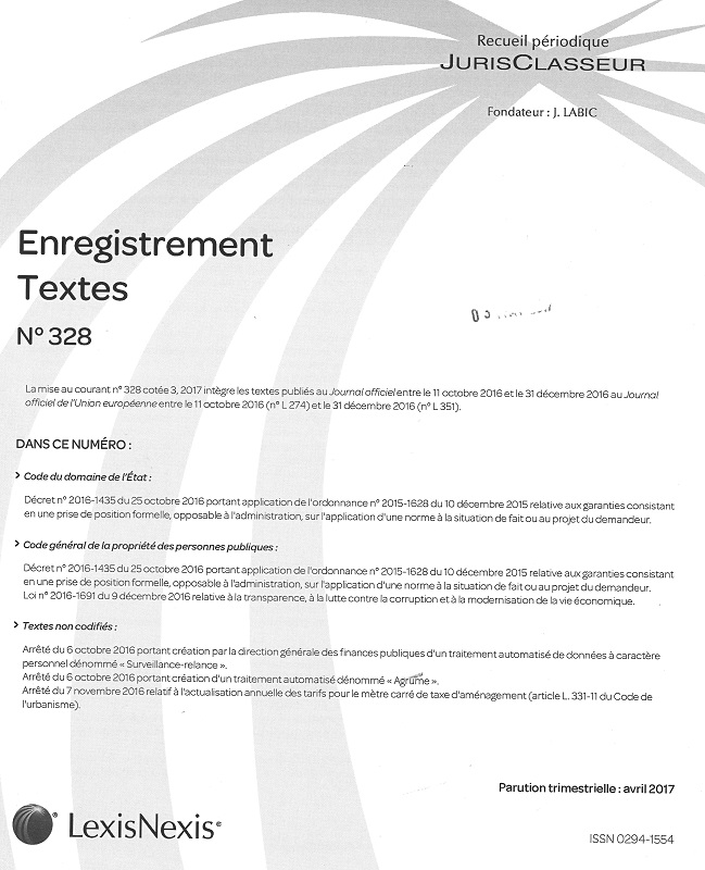 JURIS CLASSEUR ENREGISTREMENT TEXTES