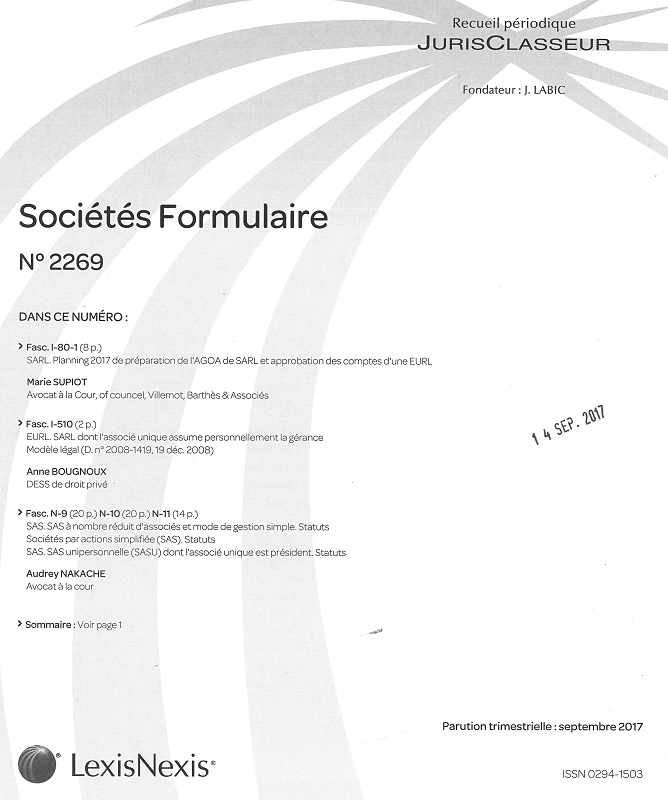 JURIS CLASSEUR SOCIETES FORMULAIRE